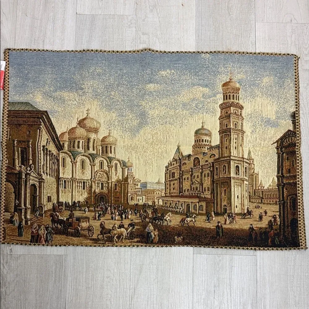 Old Moscow Russian Tapestry Wall Hanging Woven Textile 19.2 x 29.2